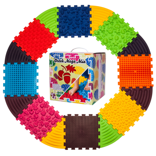 Mata sensoryczna do masażu stóp "Puzzle Mix" 8 puzzle + 8 Trójkątów (16 el.) 
